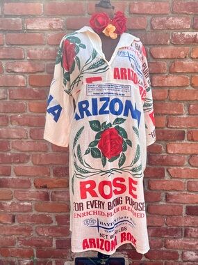 Vintage Sack Rose Print Cotton Dress NWOT